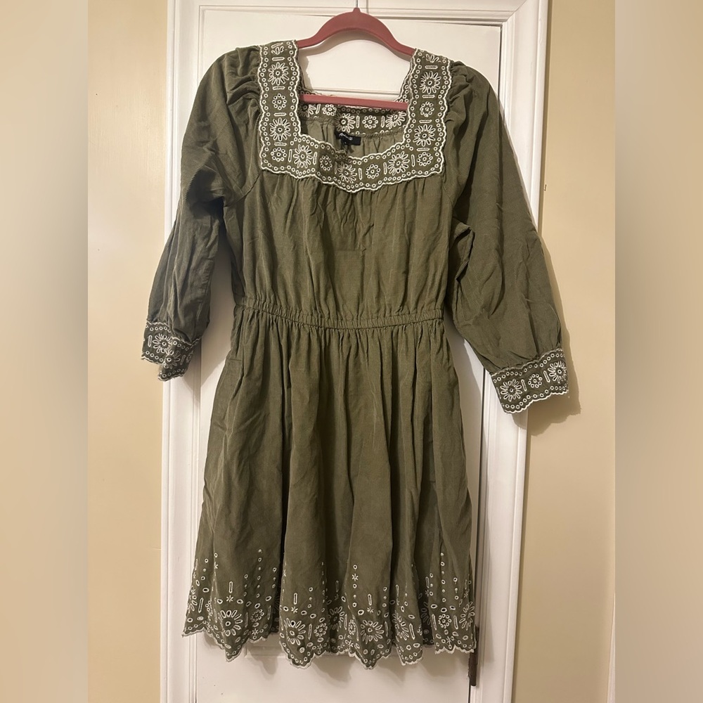 Madewell Embroidered Corduroy Square Neck Mini Dress